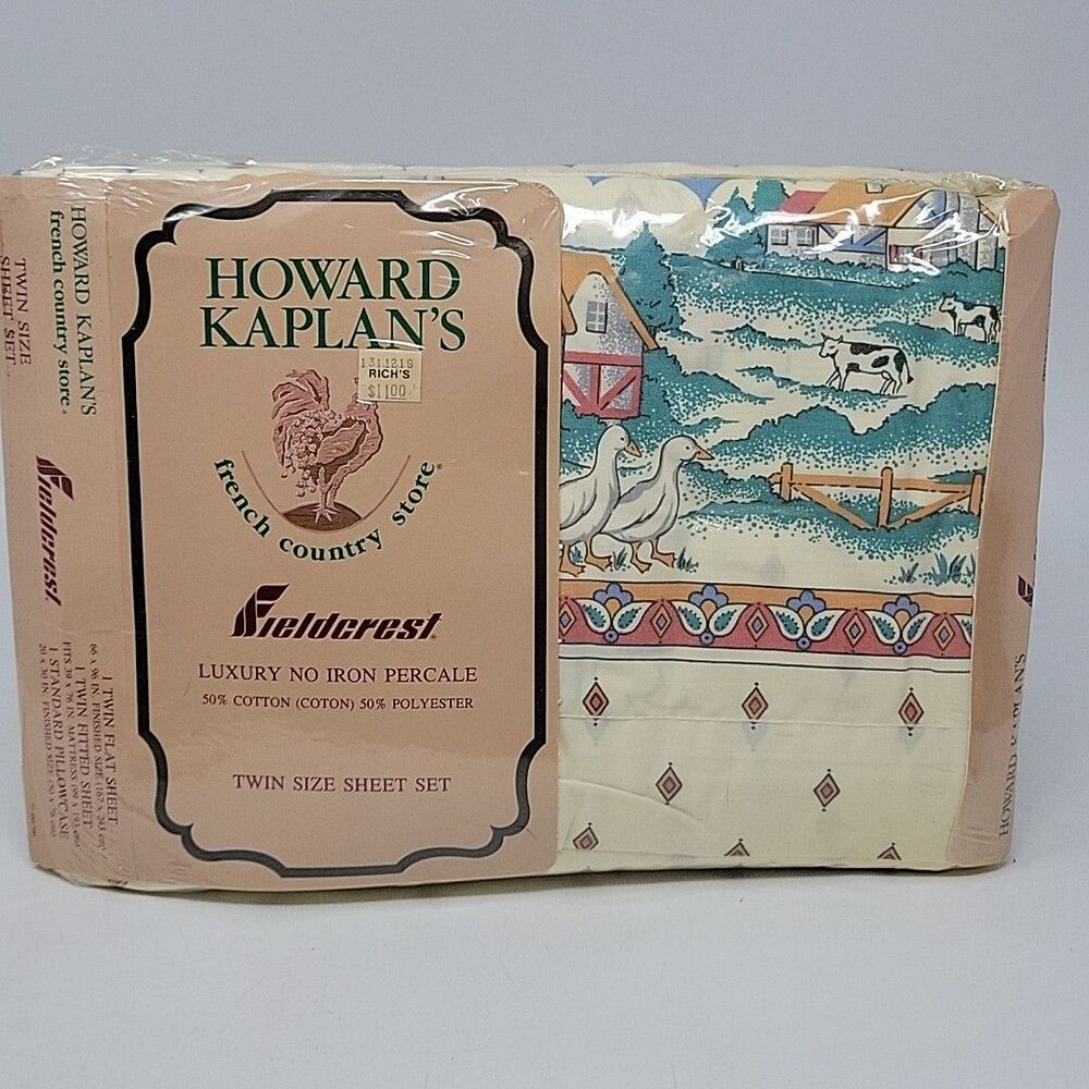 Vtg Fieldcrest Howard Kaplan's French Country Store Twin Flat & Fitted Sheet